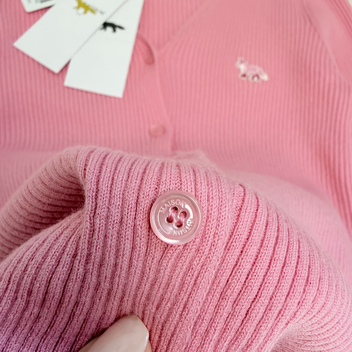 메종키츠네 베이비 폭스 골지 립 가디건 핑크 상품이미지6