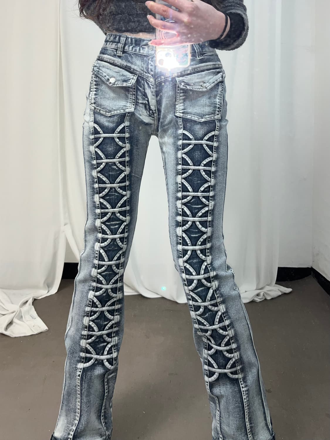 고딕 패턴 데님 부츠컷 상품이미지2