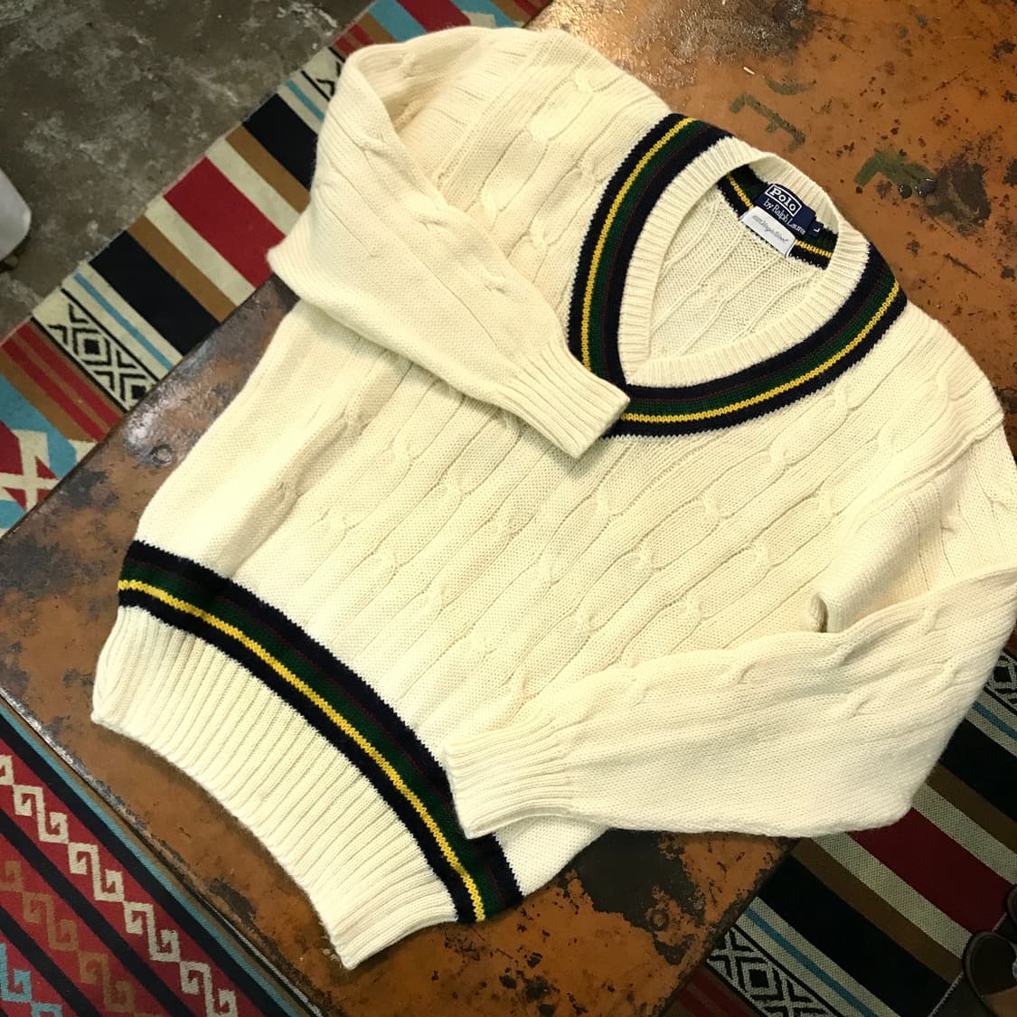 폴로랄프로렌 아이보리 버진 울 케이블 크리켓 니트 남성 105 사이즈 상품이미지2