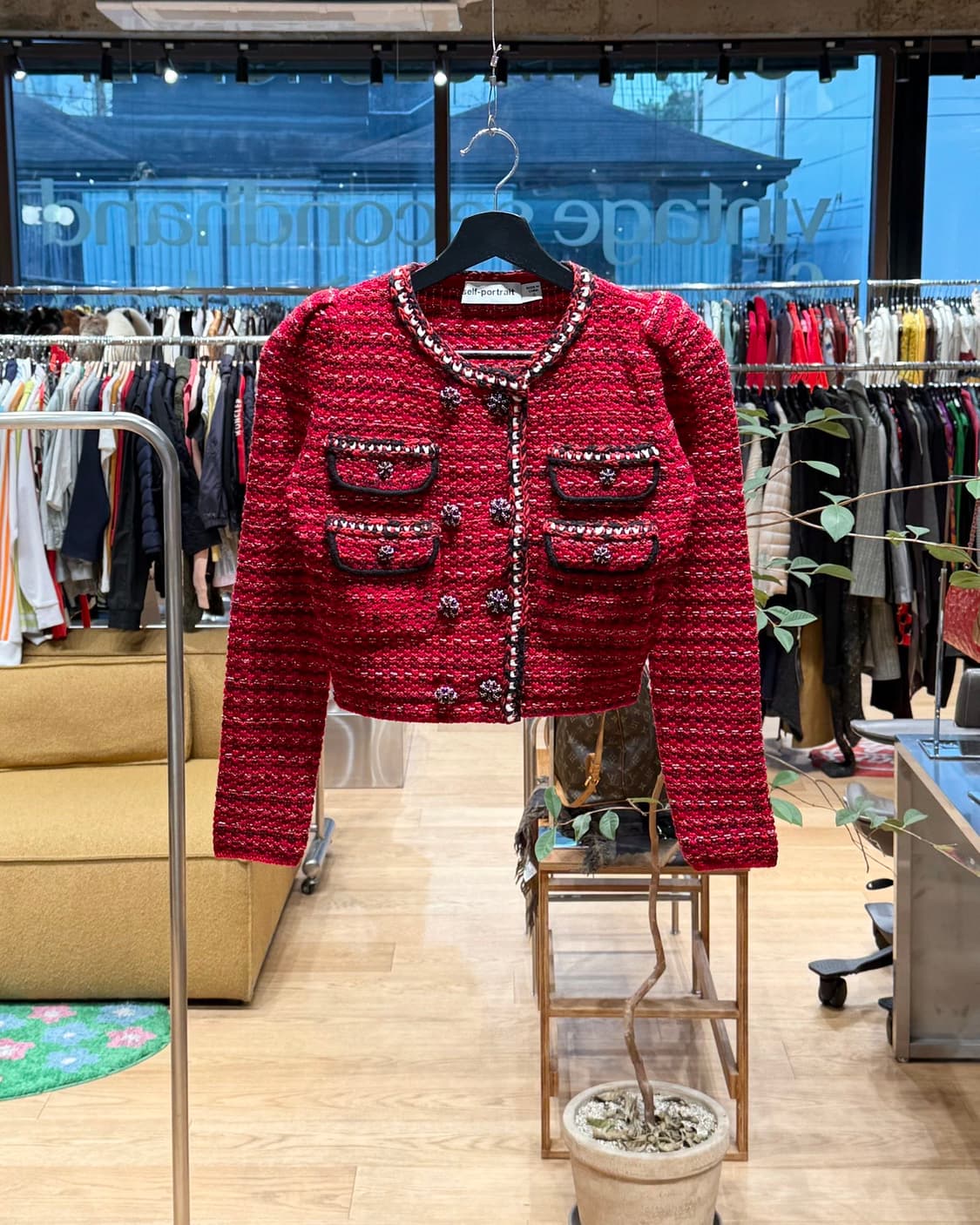 셀프 포트레이트 레드 트위드 니트 크롭 가디건  상품이미지1