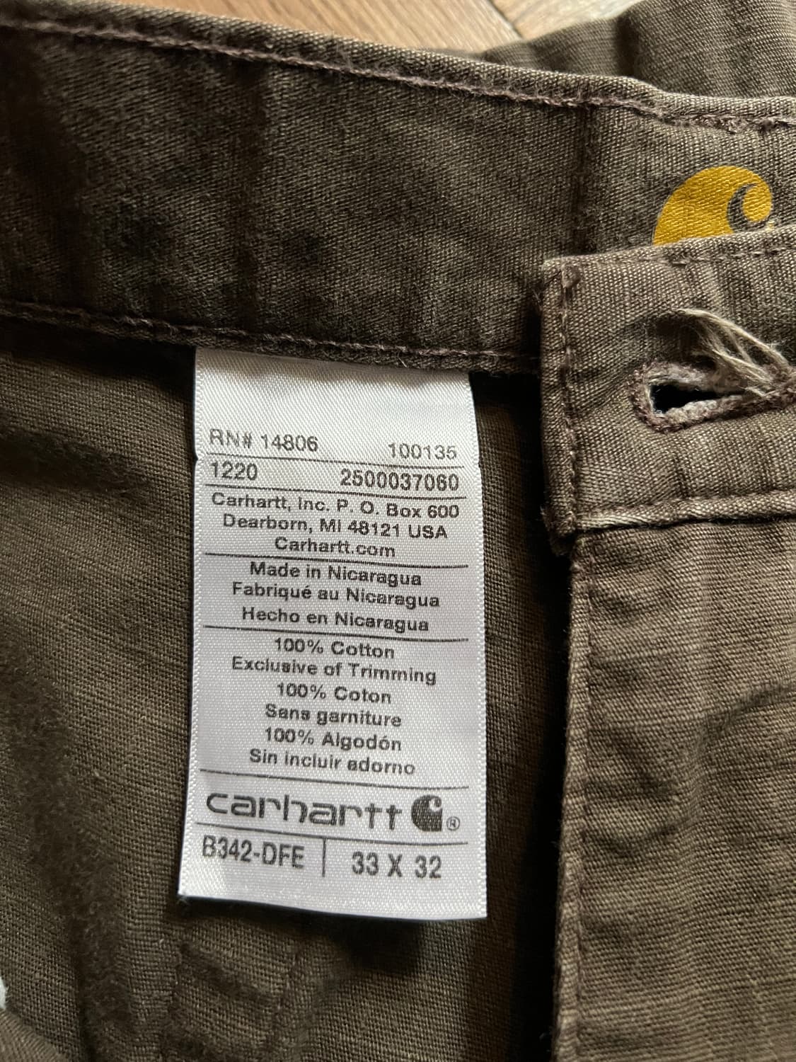 [33]칼하트 USA 빈티지 워싱 다크커피 립스탑 더블니 워크 카고 팬츠 상품이미지8