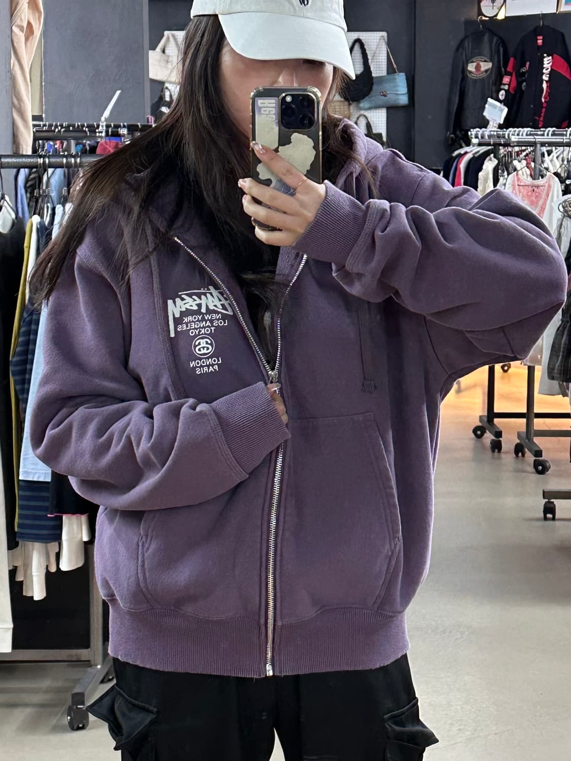 스투시 (Stüssy)월드투어 로고 집업 후드 (퍼플) 상품이미지1