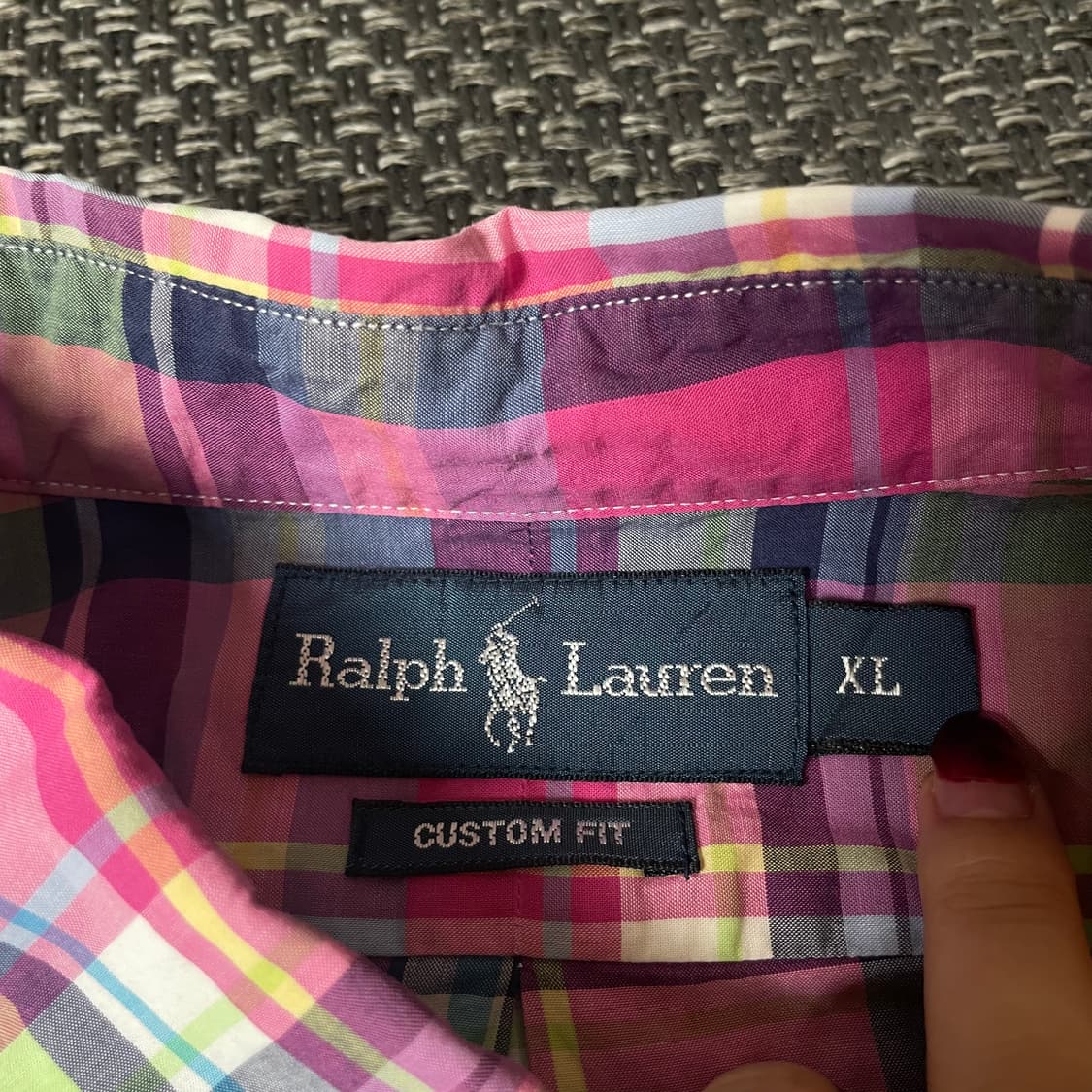 폴로 랄프로렌 핑크 그린 네이비 체크 커스텀핏 긴팔 셔츠 XL 상품이미지4
