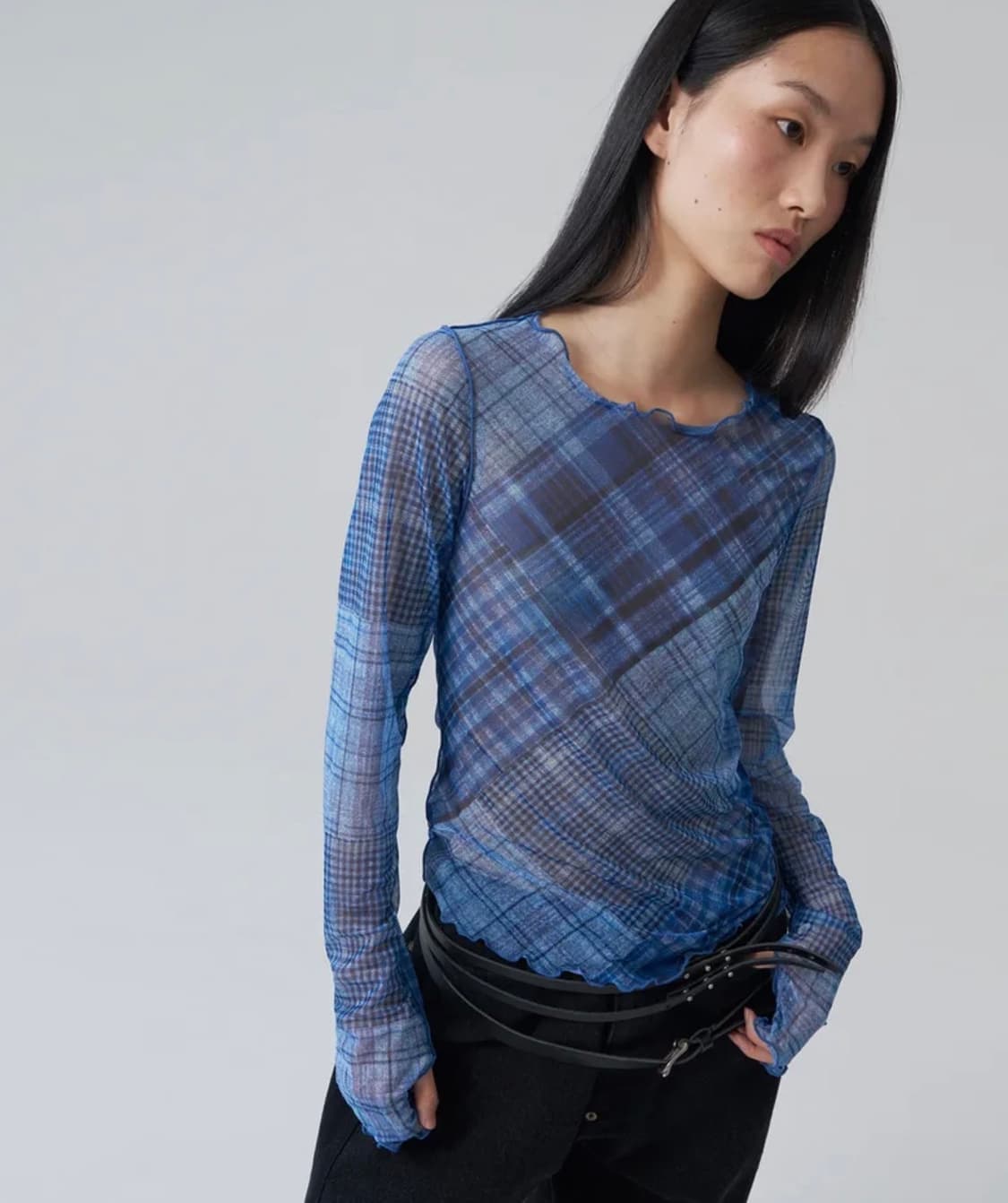 Gyeong Check Mesh Top_Blue Check 상품이미지2