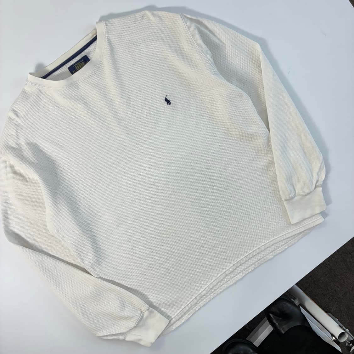 Polo  폴로 랄프로렌 자수 코튼 화이트 와플 니트 티셔츠 상품이미지2