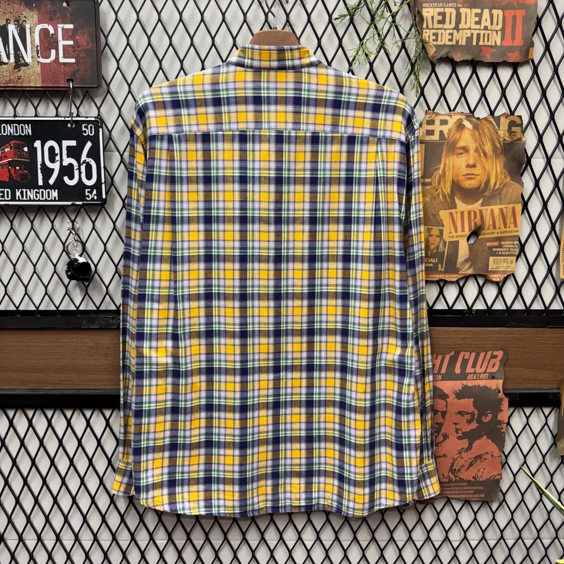 00s 미쏘니 스포츠 체크 패턴 셔츠 차이나 카라 포인트 옐로우 그린 상품이미지2