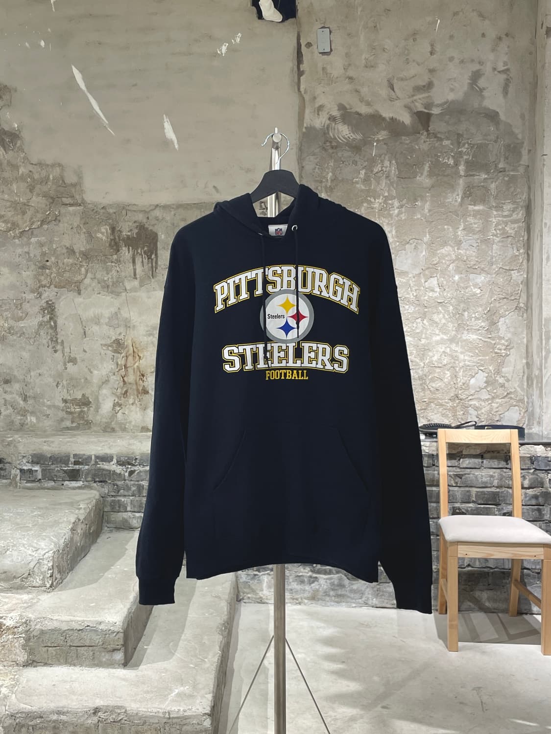 NFL 블랙 피츠버그 스틸러 풋볼 코튼 후디 상품이미지1