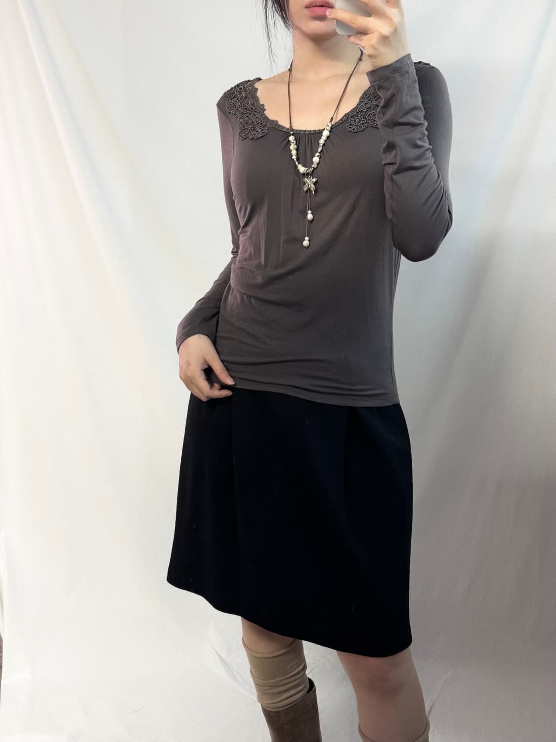 레이스 모티프 롱 슬리브 티 상품이미지2