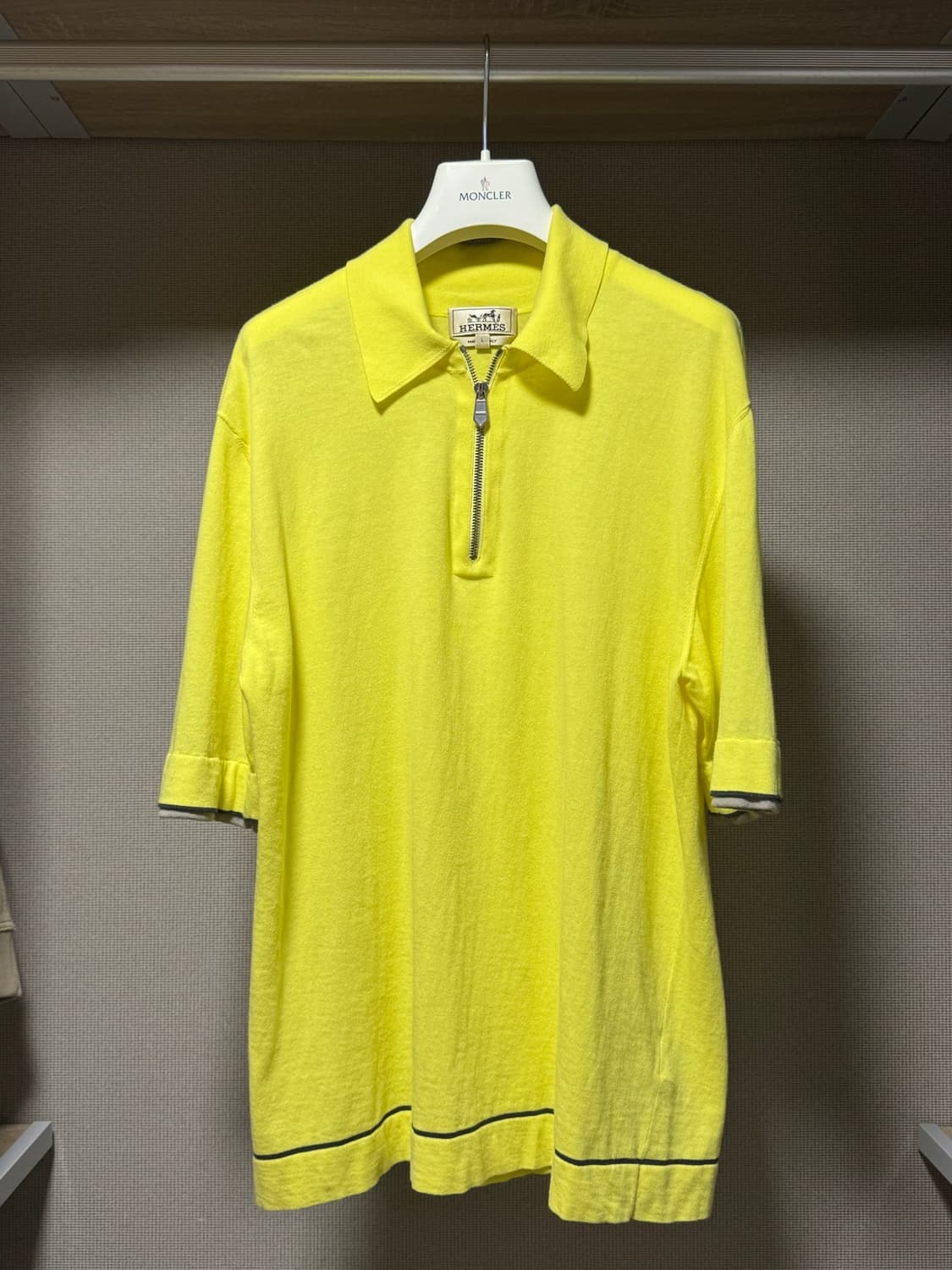 에르메스 코튼 하프 집업 반팔 폴로 셔츠 옐로우 L 상품이미지1