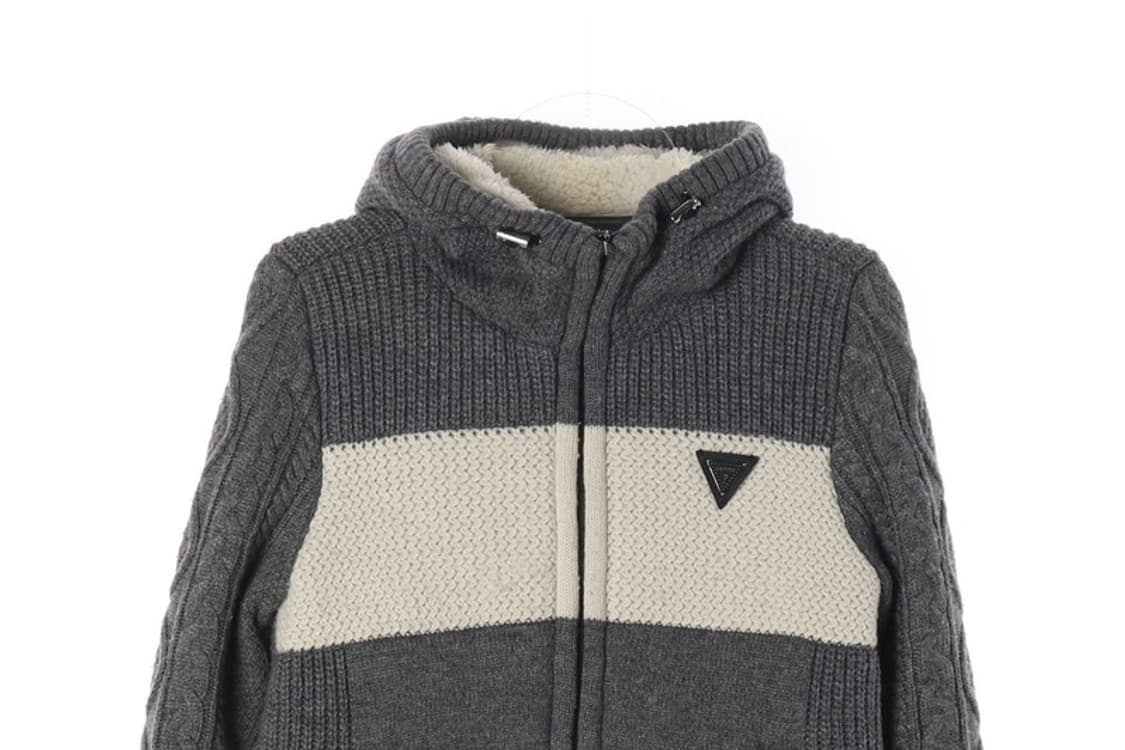 게스 울 블렌드 케이블 니트 쉐르파 후드 집업 XS 상품이미지4