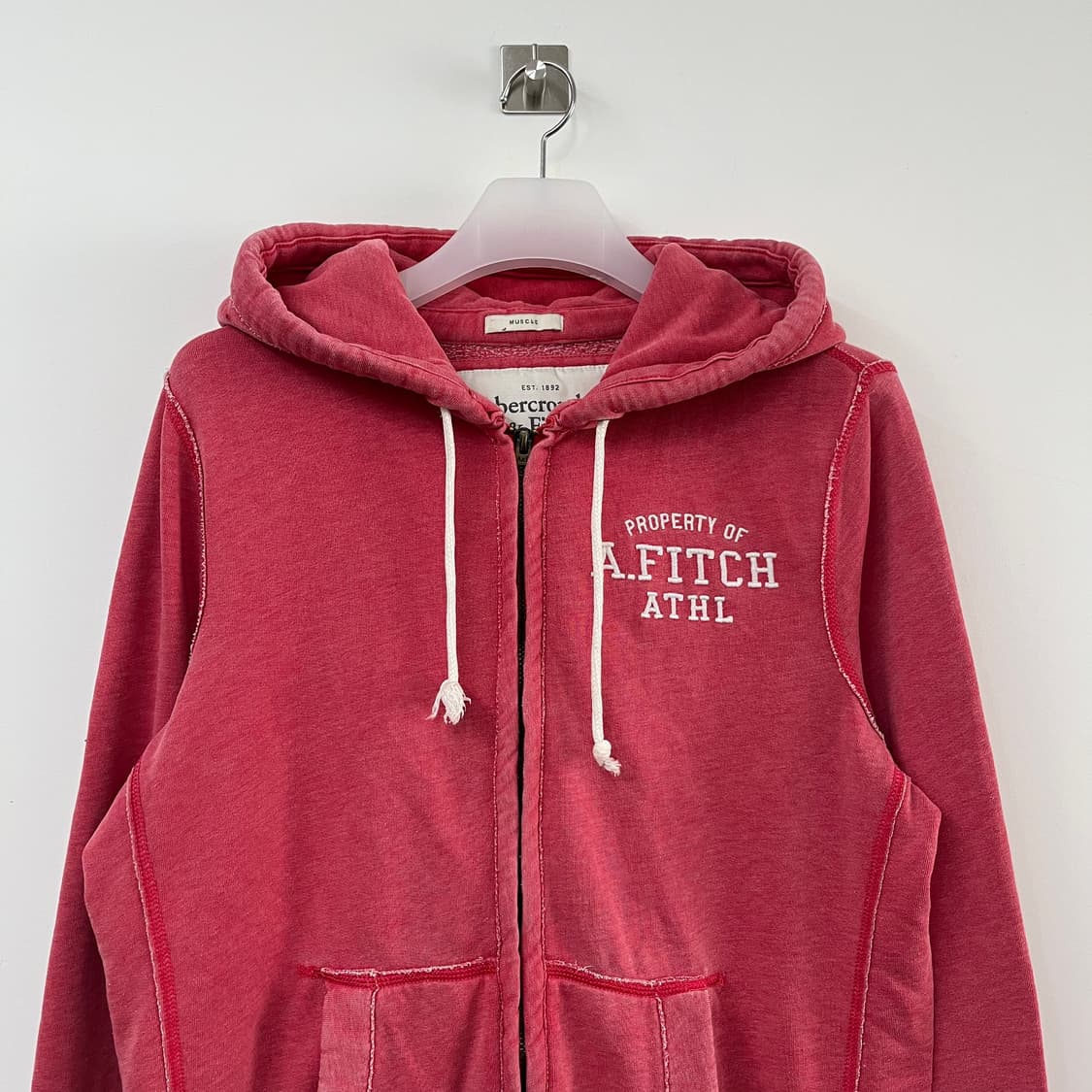 아베크롬비 자수로고 피그먼트 핑크 후드집업 상품이미지4