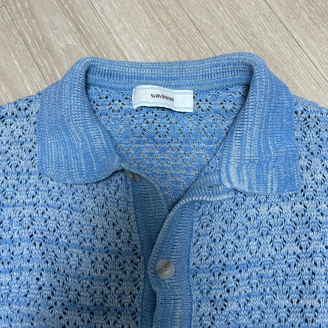 (1) 웨이비니스 23ss 스카시 하프 카라 니트 가디건 상품이미지4