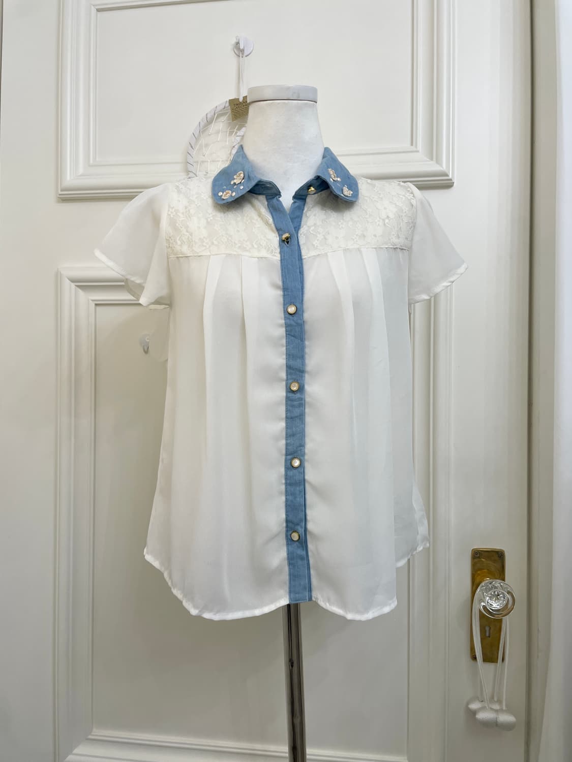 ivory denim point lace blouse 상품이미지1