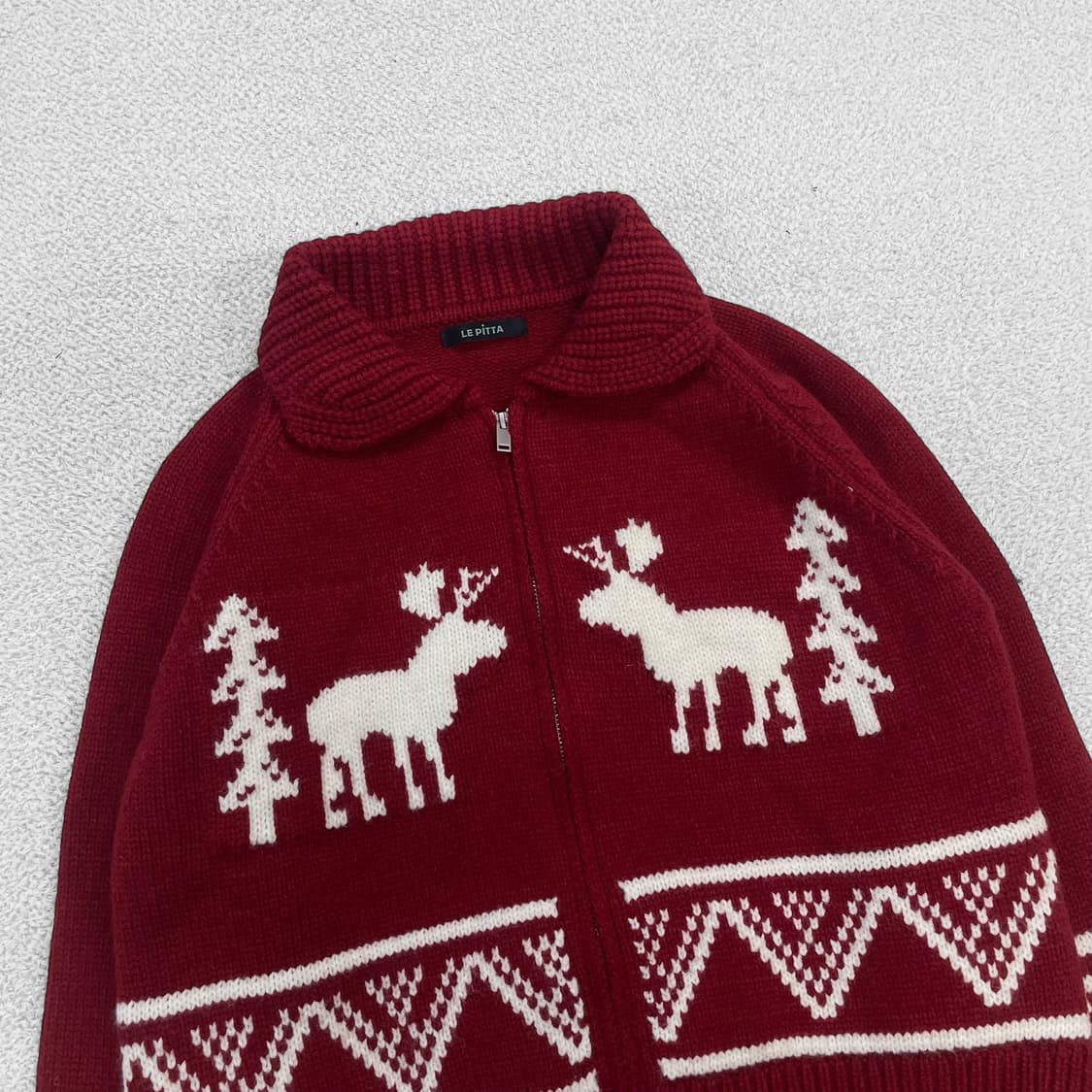 Le pitta 노르딕 코위찬 니트 집업 레드 상품이미지3