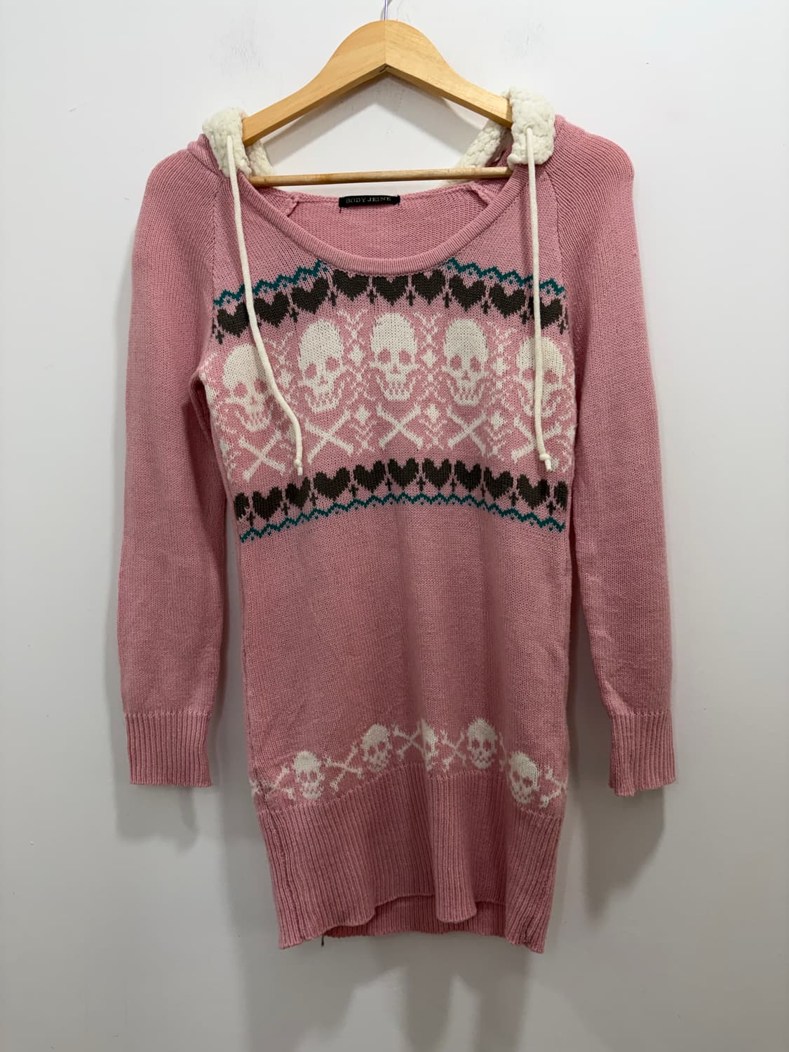 Body jeine 딸기우유 해골 하트 갸루 긴팔 니트 원피스 상품이미지5