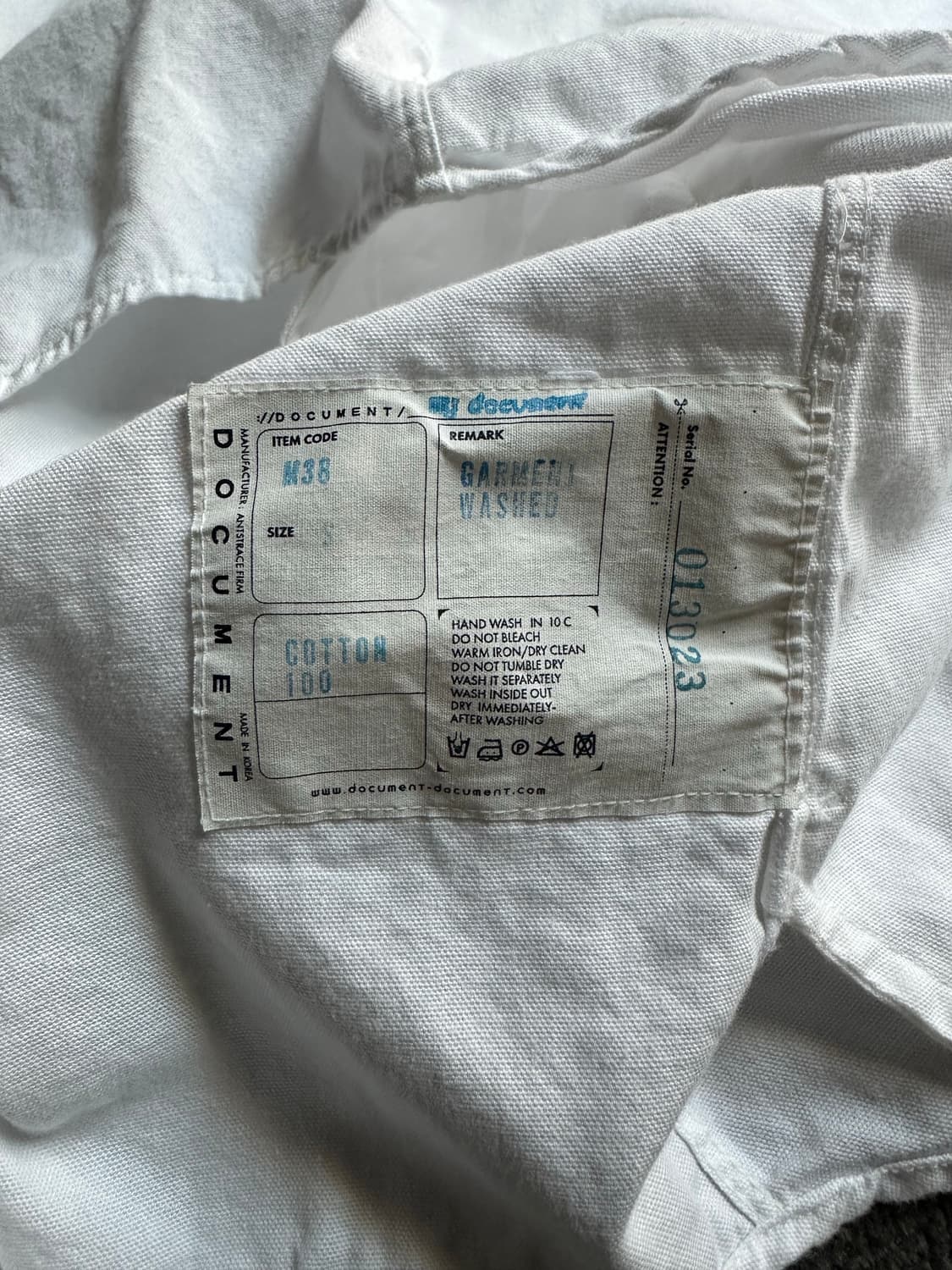 Document 화이트 헨리넥 셔츠 S 상품이미지6