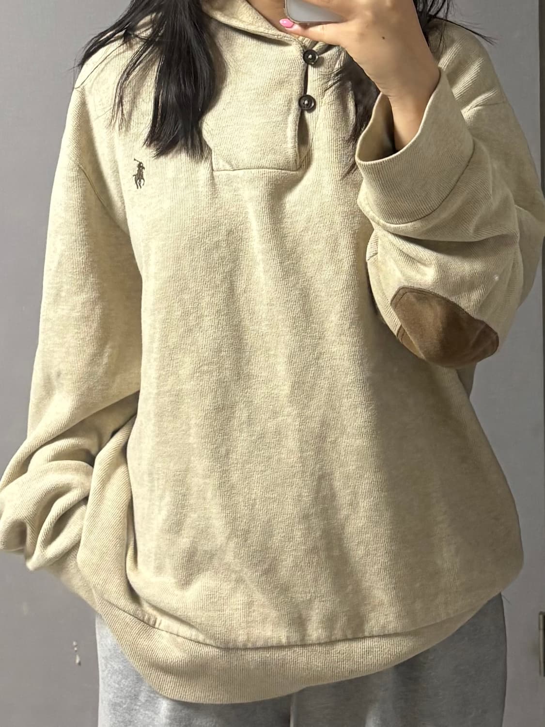 [유일매물!] 폴로 숄 칼라 스웨트 셔츠 베이지 상품이미지3