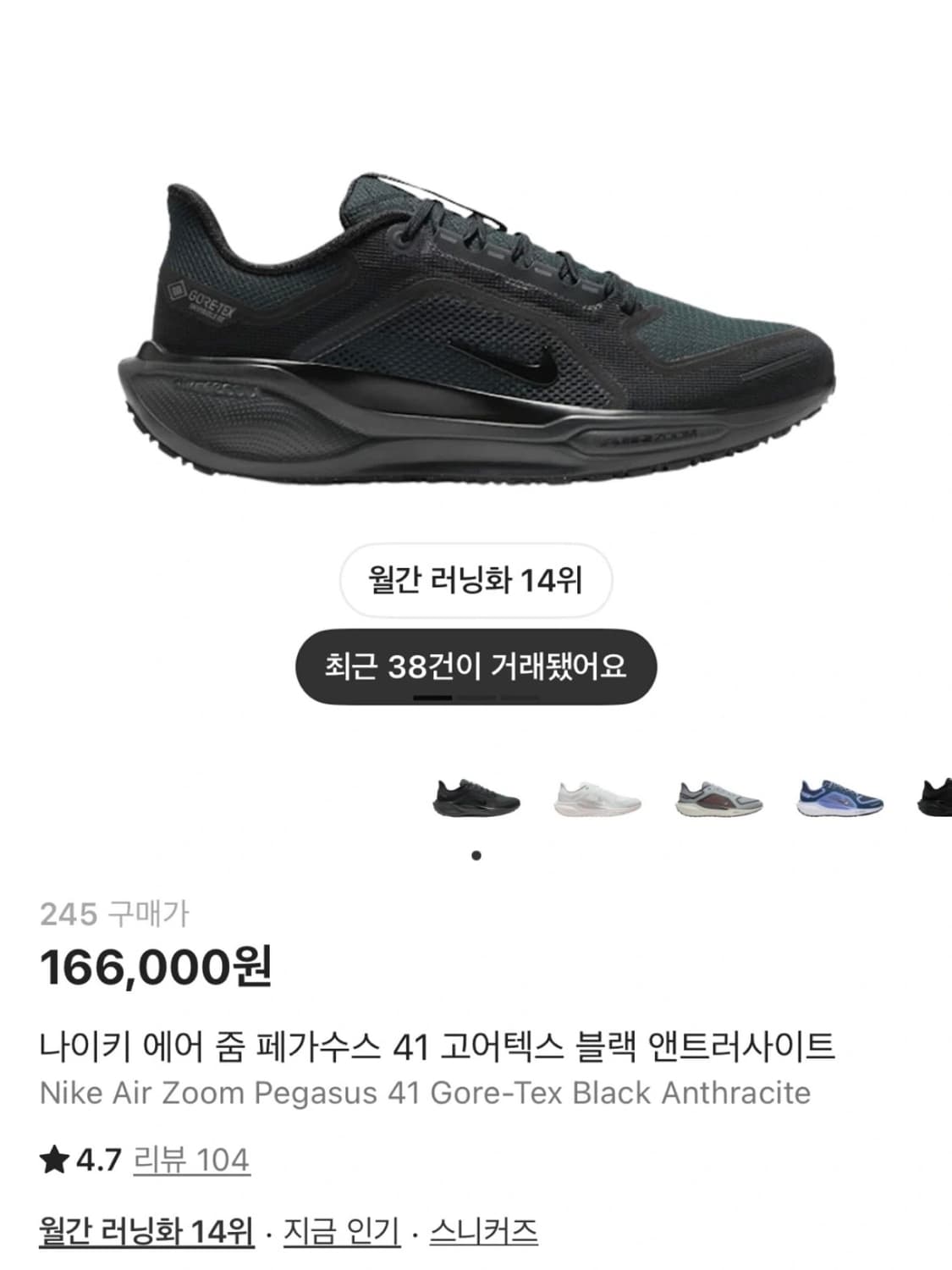 [새상품] 나이키 페가수스41 고어텍스 245 상품이미지1