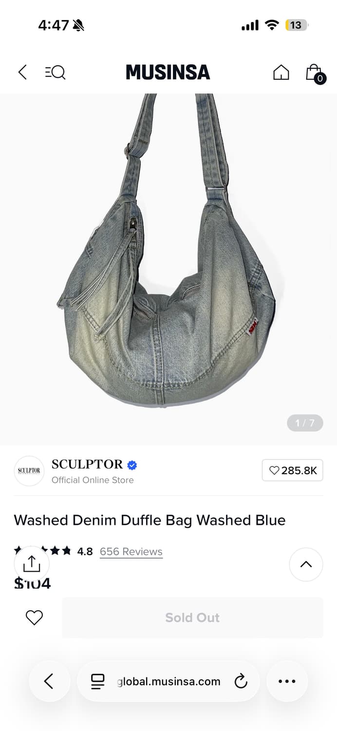 SCULPTOR 워싱 데님 더플백 워싱블루 상품이미지3