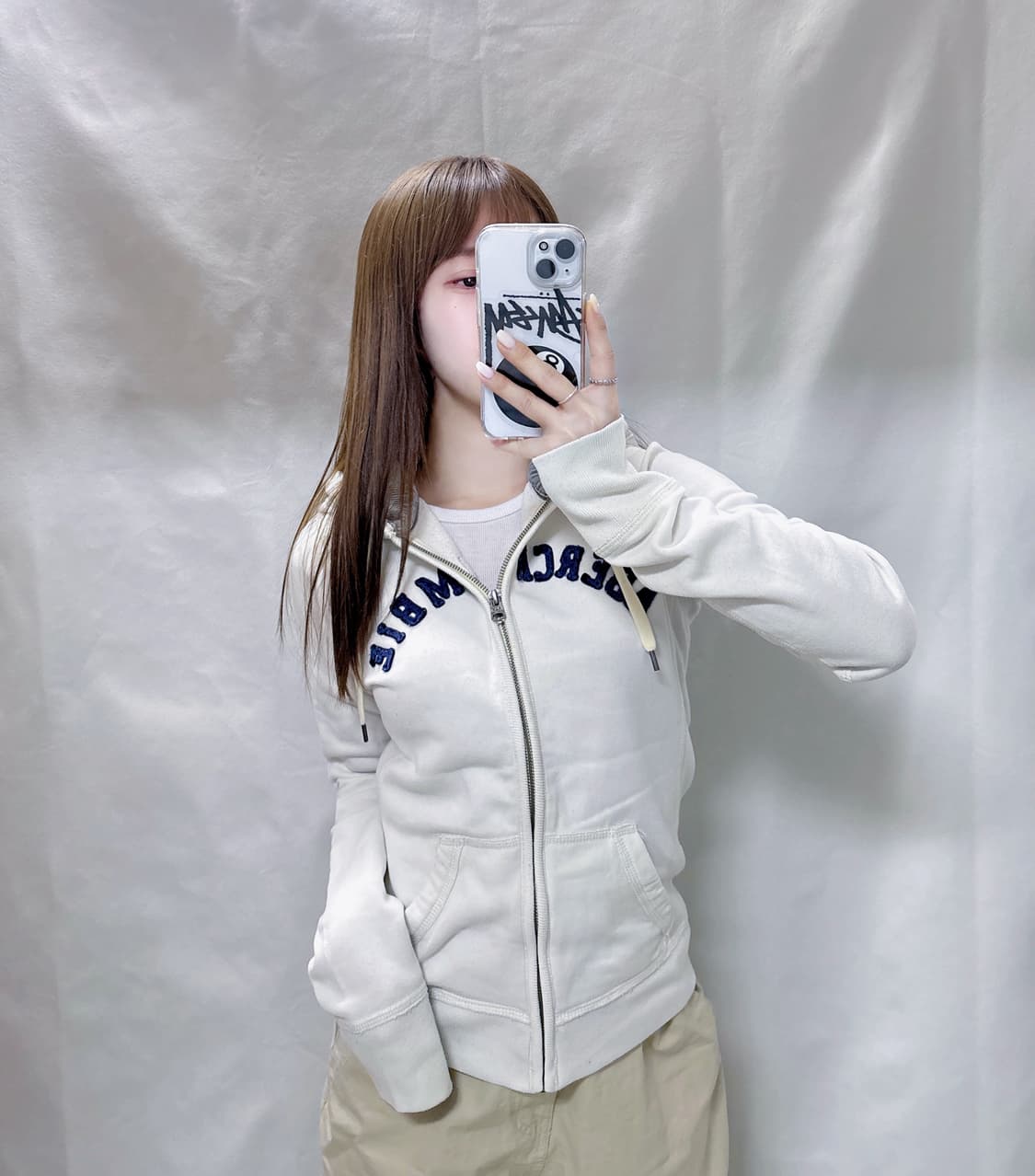 아베크롬비 화이트 딱붙핏 후드집업  상품이미지1