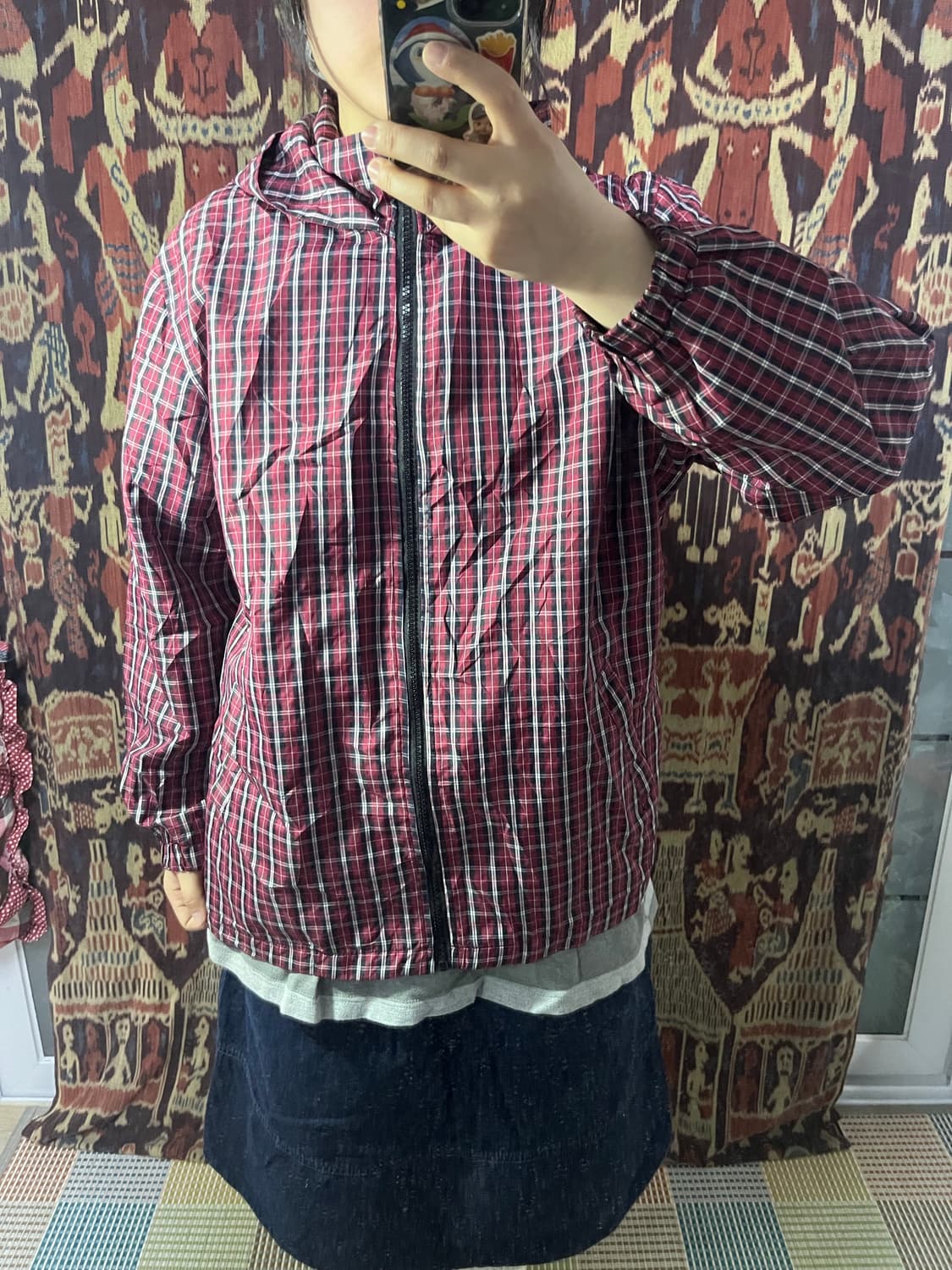 타탄 레드 체크 바람막이 자켓 상품이미지5