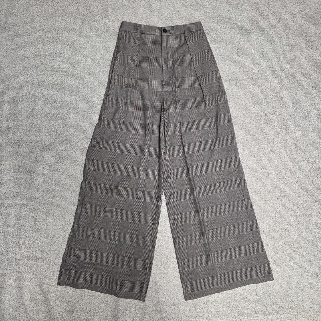 GU 글렌체크 밴딩 원턱 와이드 팬츠 24-26 상품이미지1