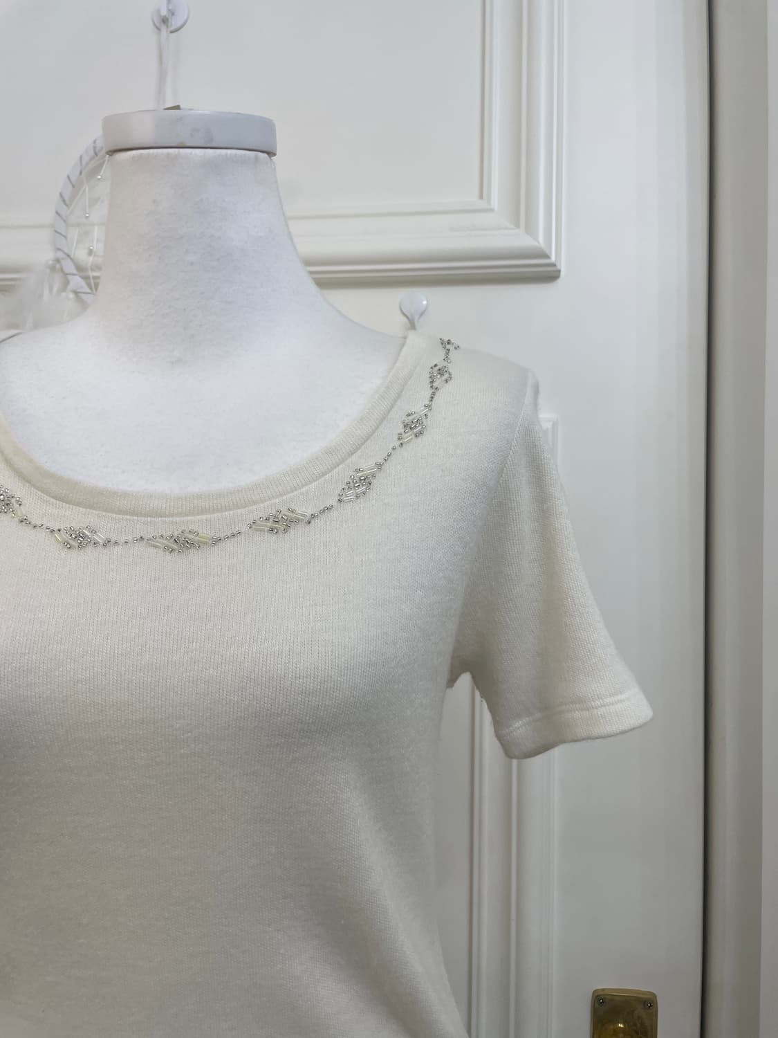 ivory beads point half knit top(size-L) 상품이미지6