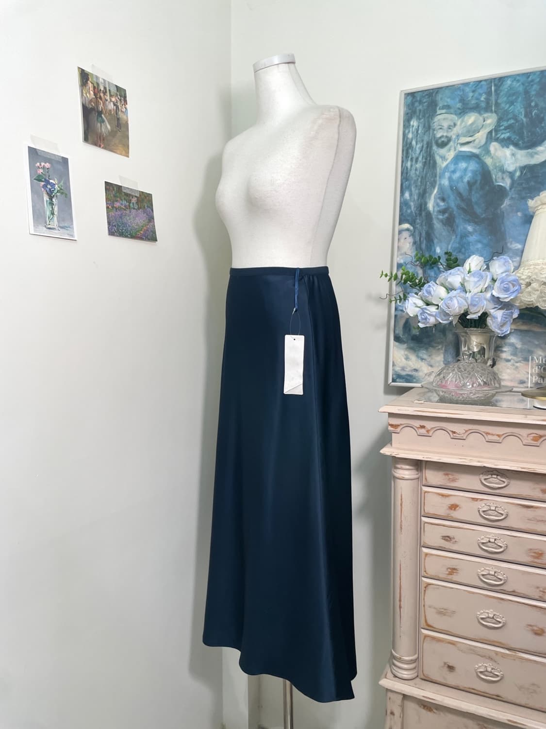 bluegreen satin banding long skirt 상품이미지2