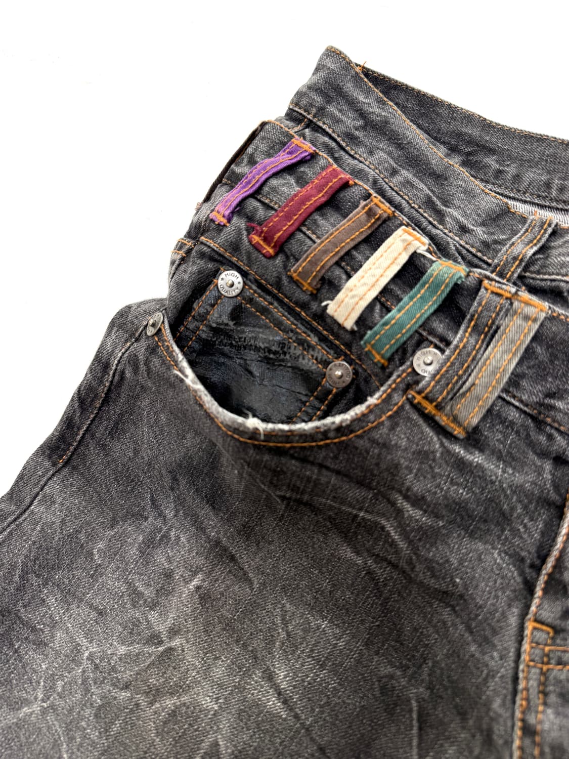 NYLAUS 멀티 벨트디테일 워싱 블랙 데님 팬츠 상품이미지3