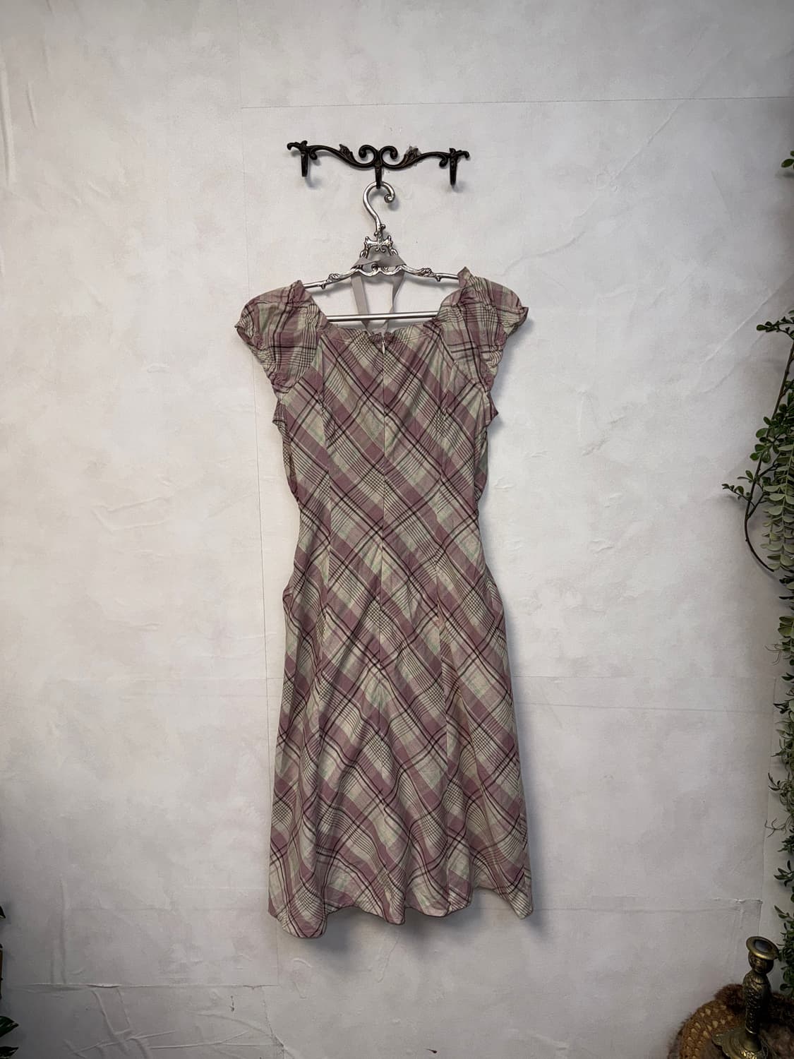 Mute pink check offshoulder shirring ops 상품이미지6