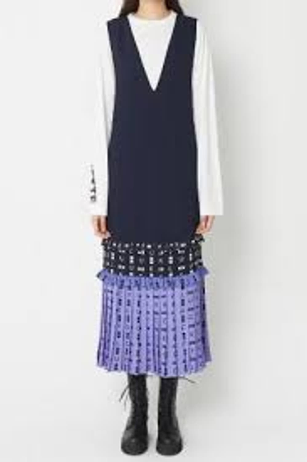 럭키슈에뜨 네이비 플리츠 롱 원피스 55-66 상품이미지1