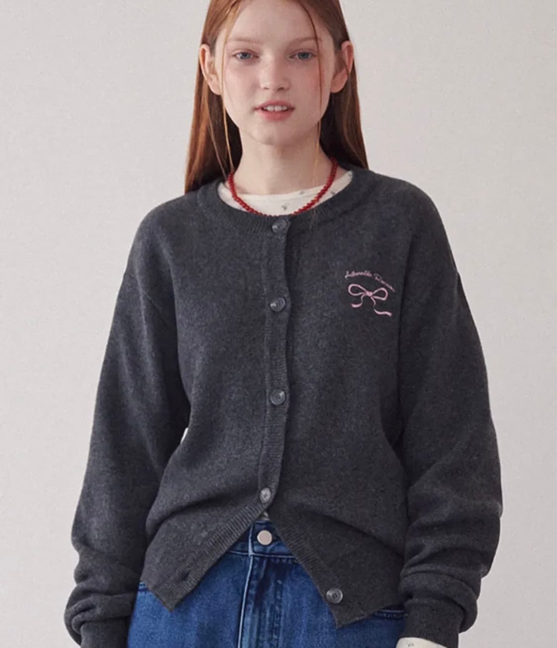 론론 HEART RIBBON JACQUARD KNIT CARDIGAN C 상품이미지2