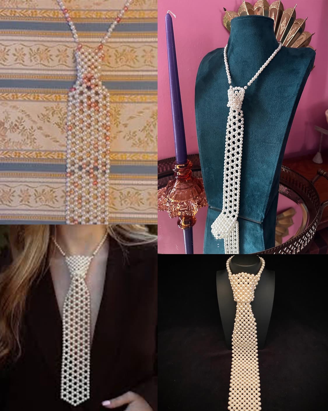 1960s Handmade Mods Pearl Beads Necktie 상품이미지3