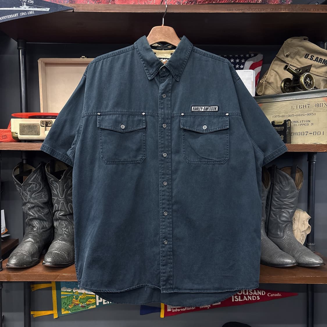 00s 할리데이비슨 바앤쉴드 리벳포켓 빈티지 페이딩 워크셔츠 N1190 상품이미지1