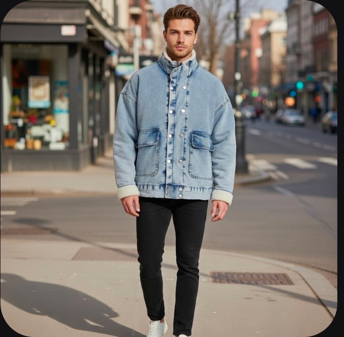 남자 여자 오버핏 하이넥 양털 데님 청 자켓 연청 워싱 105 110 상품이미지8