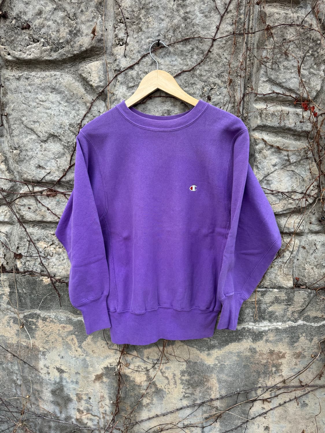 90s 챔피온 빈티지 리버스위브 자수로고 플레인 스웻 셔츠 맨투맨 보라 상품이미지1