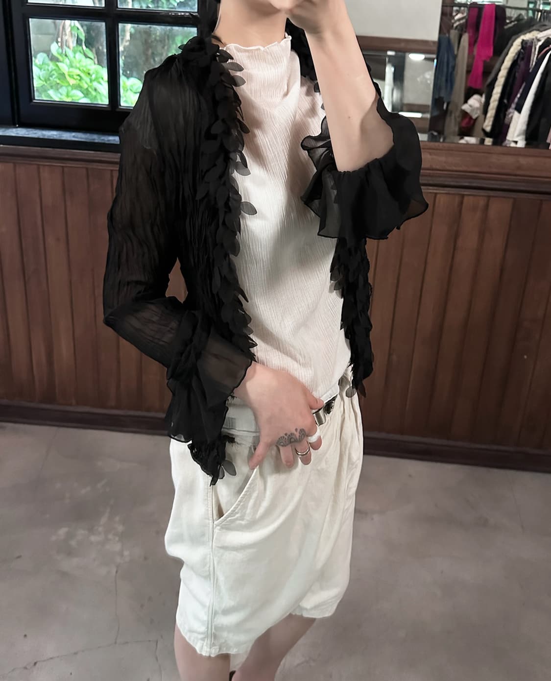 JPV sheer crinkle frill cardigan 상품이미지1