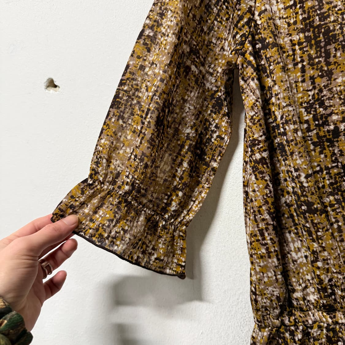 VTG 빈티지 보헤미안 에스닉 프릴 셔링 패턴 7부 소매 블라우스 상품이미지4