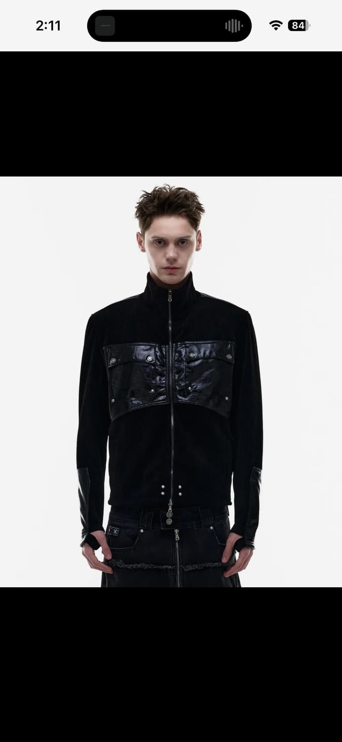 오퍼스0012 레더패치 니트집업 상품이미지1