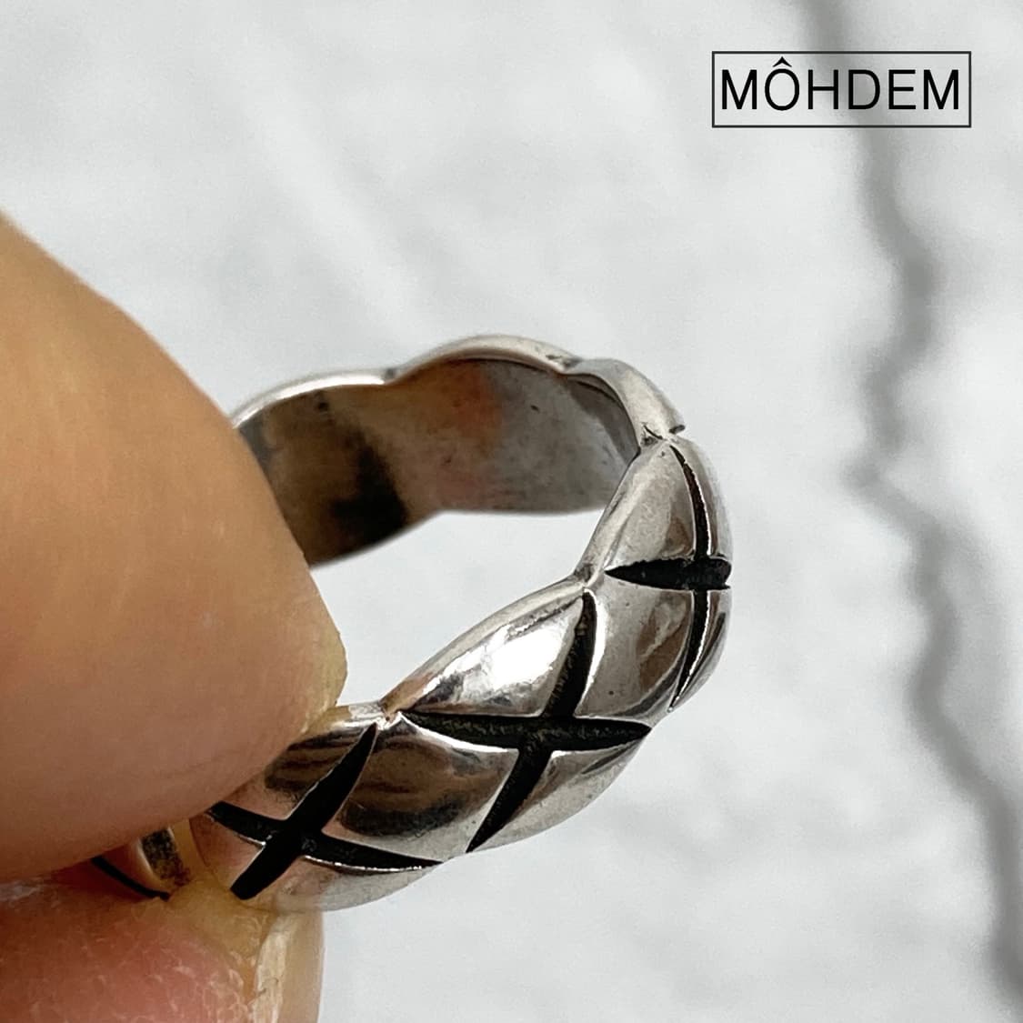 [Unisex] Coco 엠보 체크 실버 반지 상품이미지10