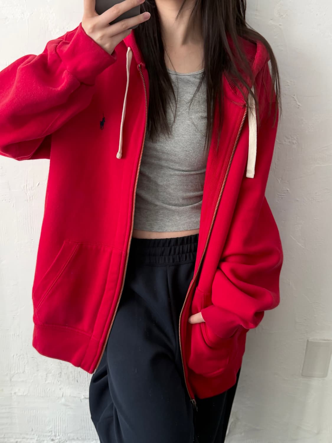 Polo 폴로 랄프로렌 레드 컬러 써멀 후드집업 상품이미지1