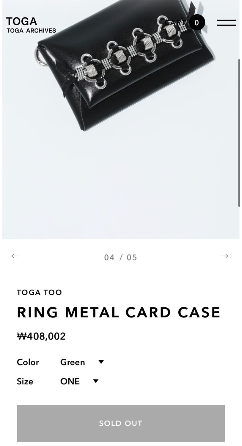 토가 TOGA 26ss 링 메탈 카드지갑/블랙 상품이미지4