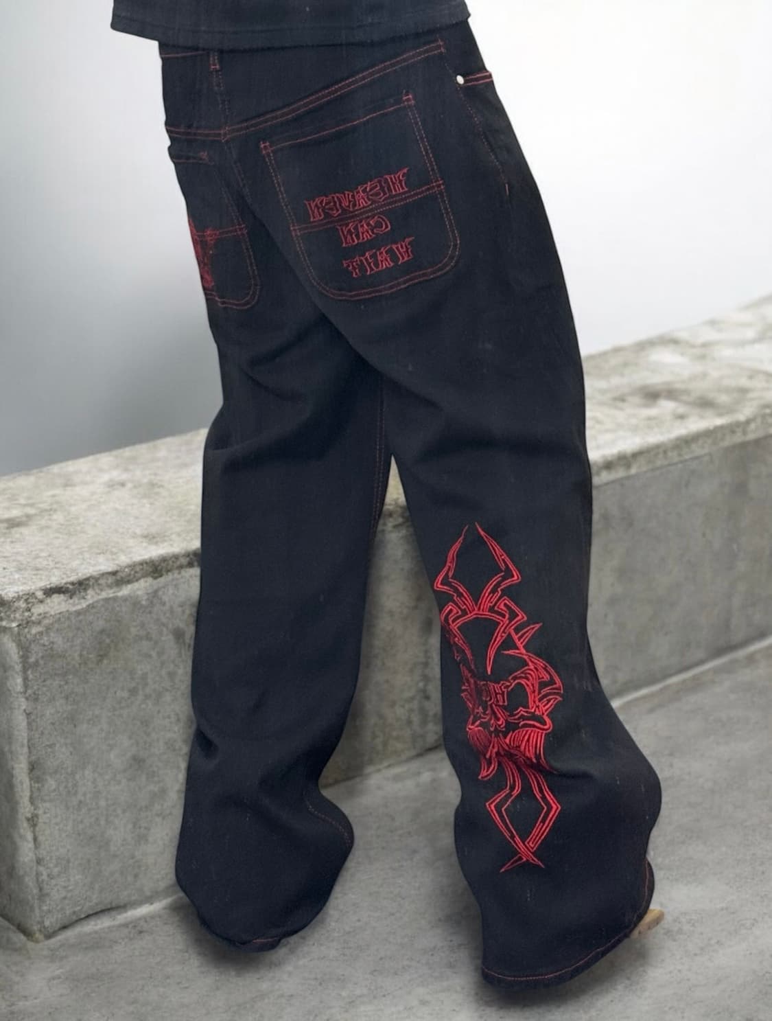 HCH heven can wait 펑크 해골 자수 와이드 팬츠 상품이미지1