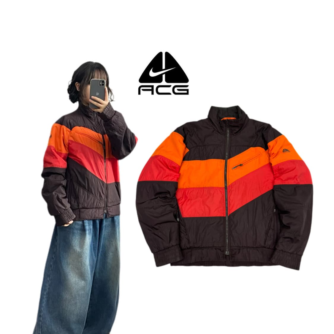 나이키 ACG 브라운 레드 배색 고프코어 경량패딩 자켓 상품이미지1