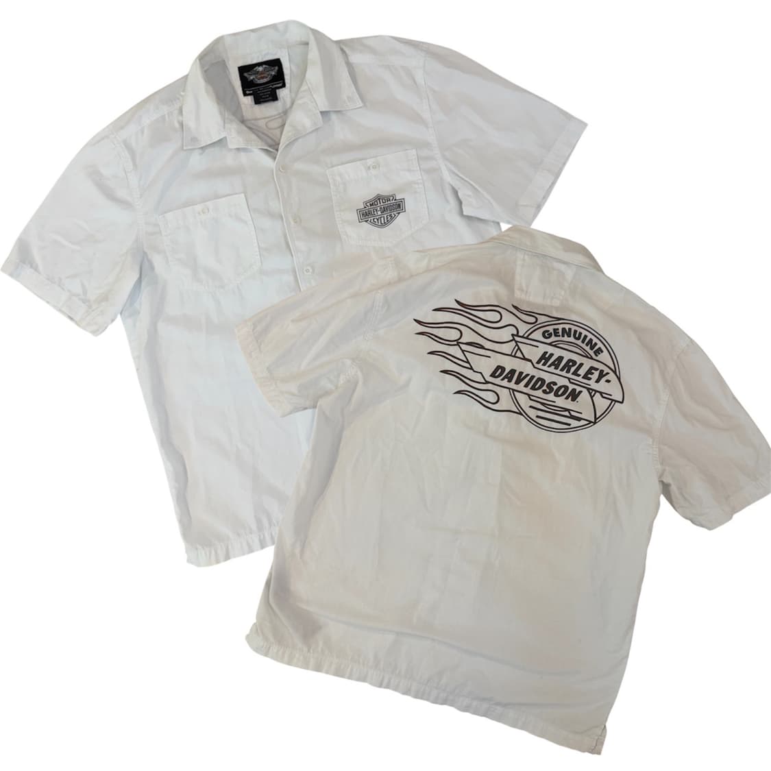 할리데이비슨 백프린팅 플레임 반팔 셔츠 화이트 상품이미지1