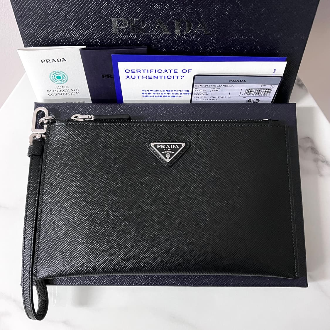 [S급/정품] 프라다 사피아노 블랙 미니 클러치 파우치 상품이미지1