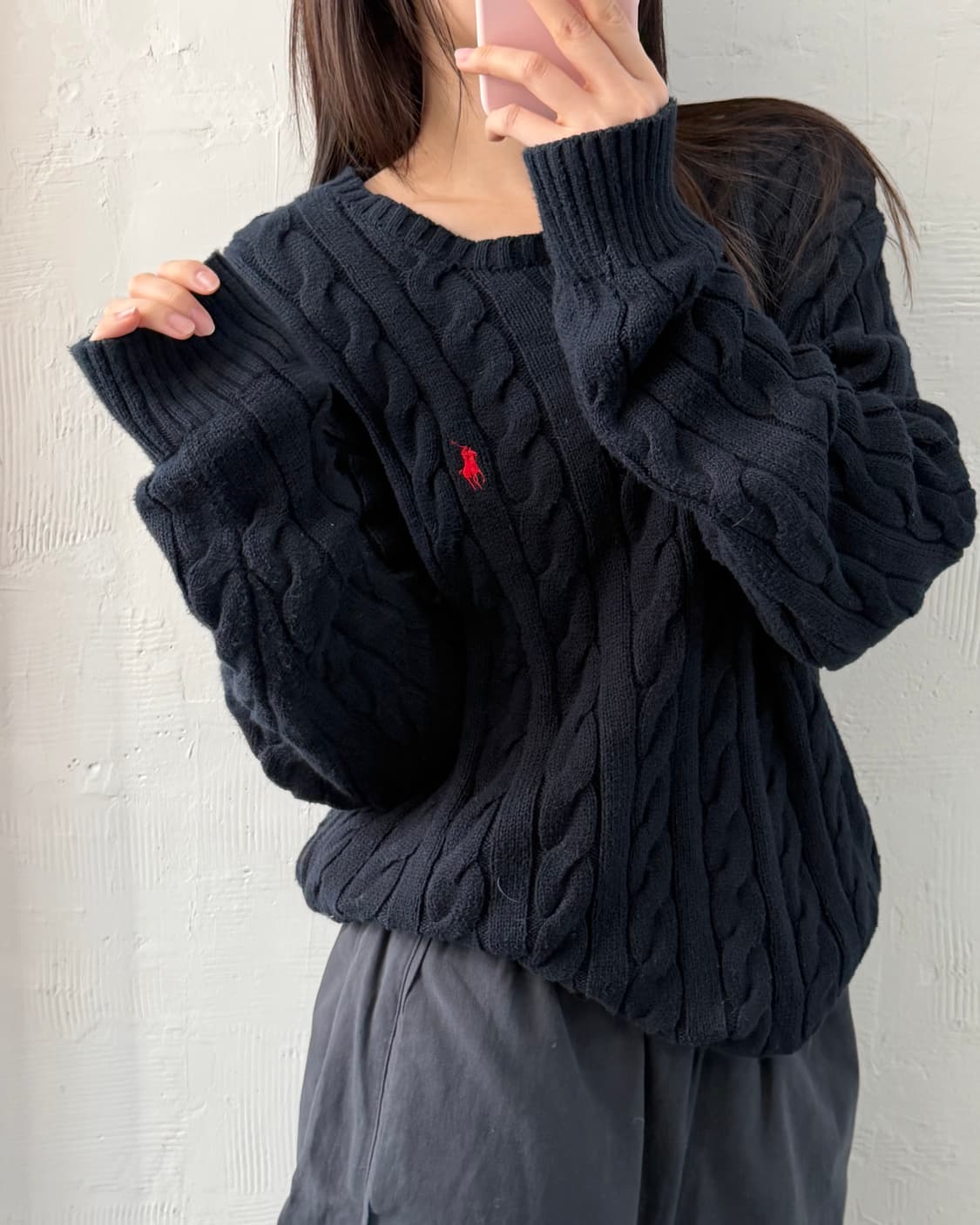 Polo 폴로 랄프로렌 QR신형 네이비컬러 코튼 케이블 니트 상품이미지7