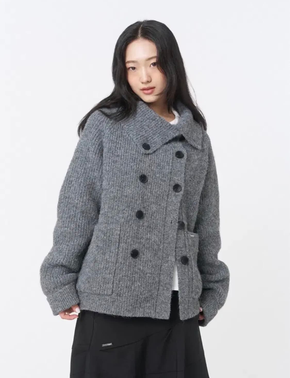 미세키서울 더블 버튼 니트 그레이 miseki seoul double 상품이미지1