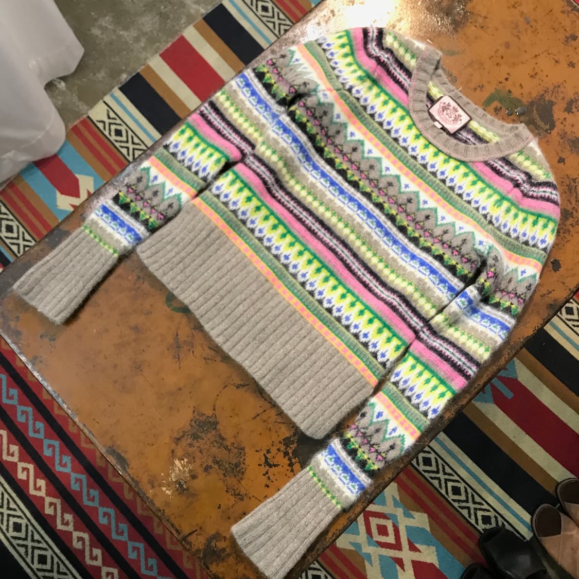 VTG 빈티지 페어아일 패턴 울 숏 니트 여성 44 사이즈  상품이미지2