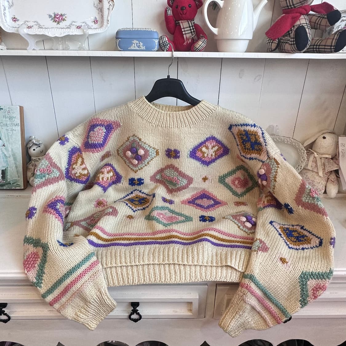 빈티지 아이보리 패턴 니트 스웨터 상품이미지5